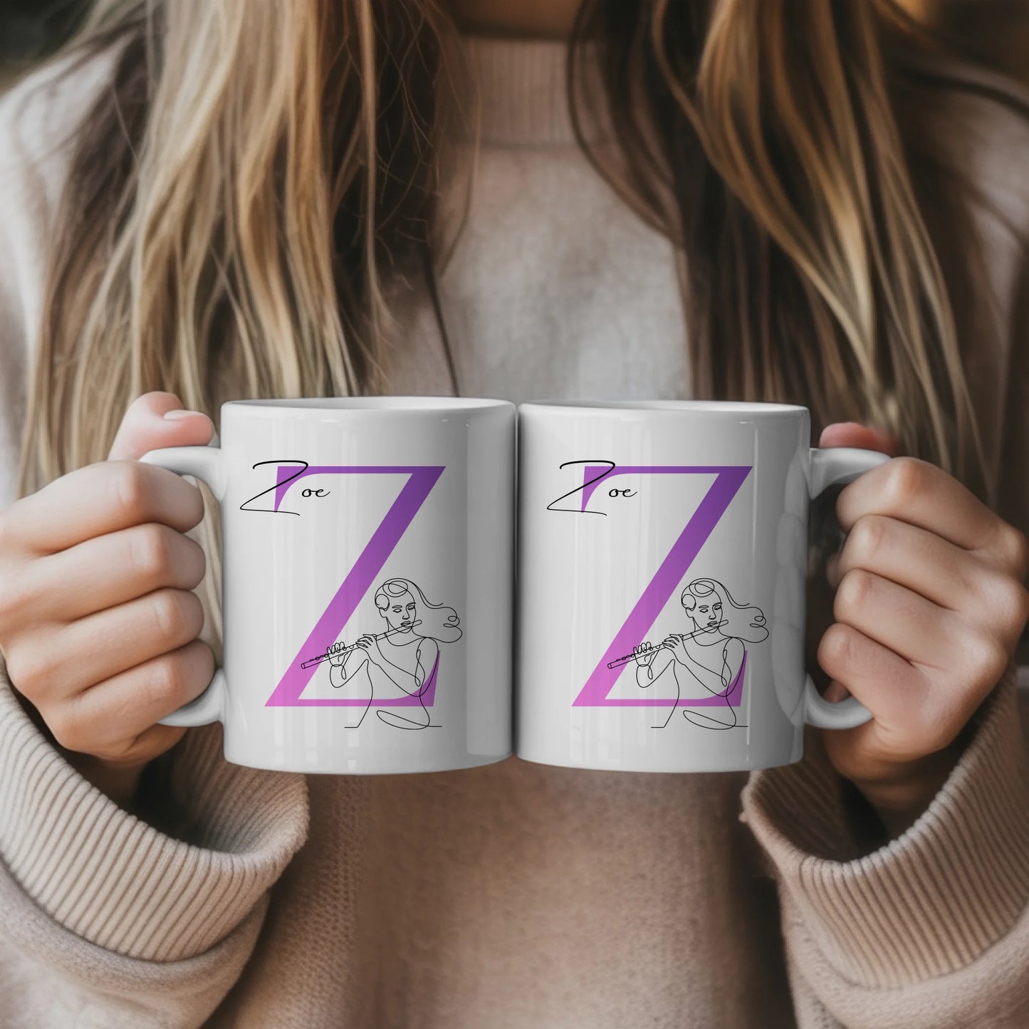 Personalisierte Tasse Mit Name Und Lineart Flötistin Mit Flöte Geschenk 5