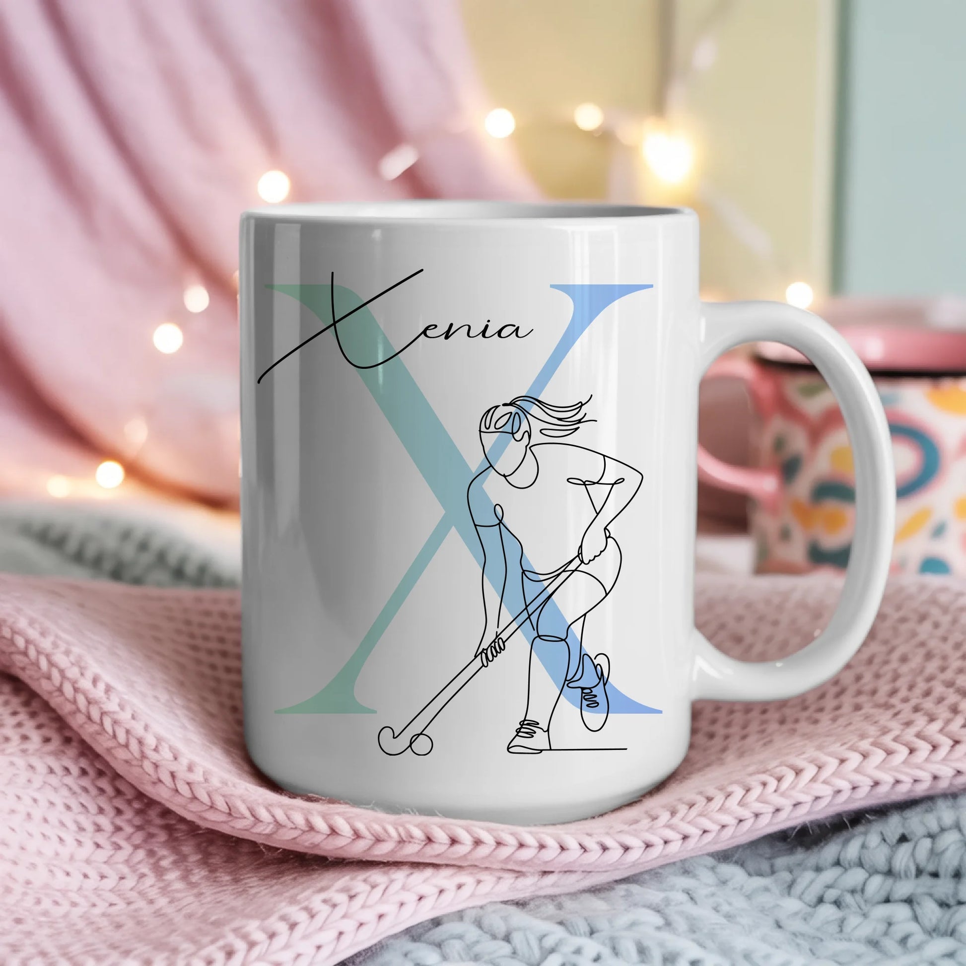Personalisierte Tasse Mit Name Und Lineart Feldhockeyspielerin Für Feldhockey Fans 4