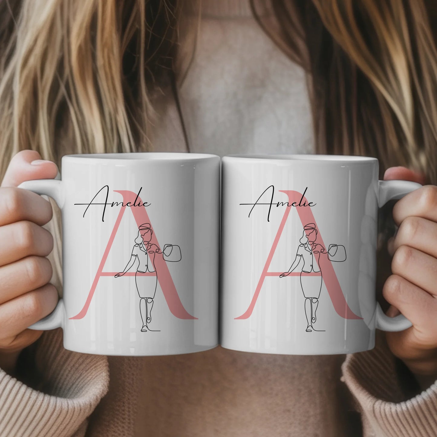 Tasse Mit Name Und Lineart Flugbegleiterin Flugbegleiter personalisiertes Geschenk 1