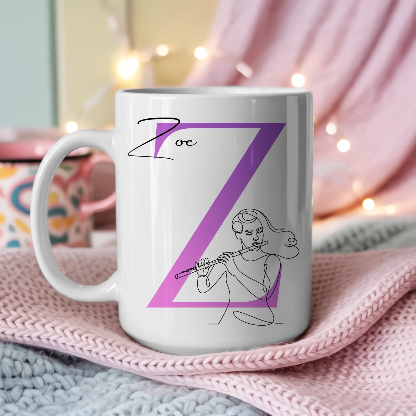 Personalisierte Tasse Mit Name Und Lineart Flötistin Mit Flöte Geschenk 3