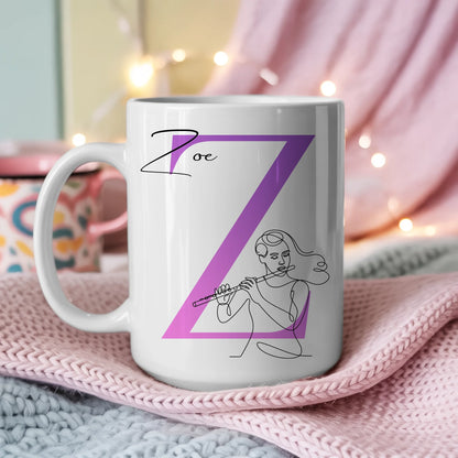 Personalisierte Tasse Mit Name Und Lineart Flötistin Mit Flöte Geschenk 3