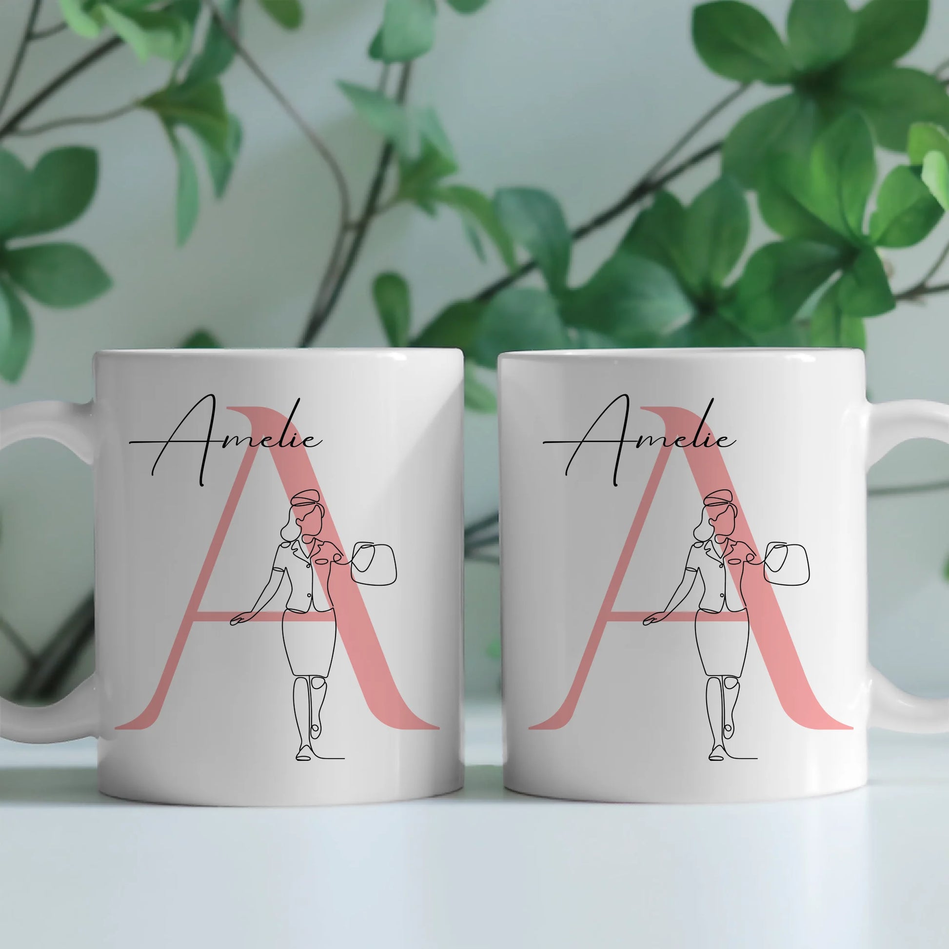 Tasse Mit Name Und Lineart Flugbegleiterin Flugbegleiter personalisiertes Geschenk 2