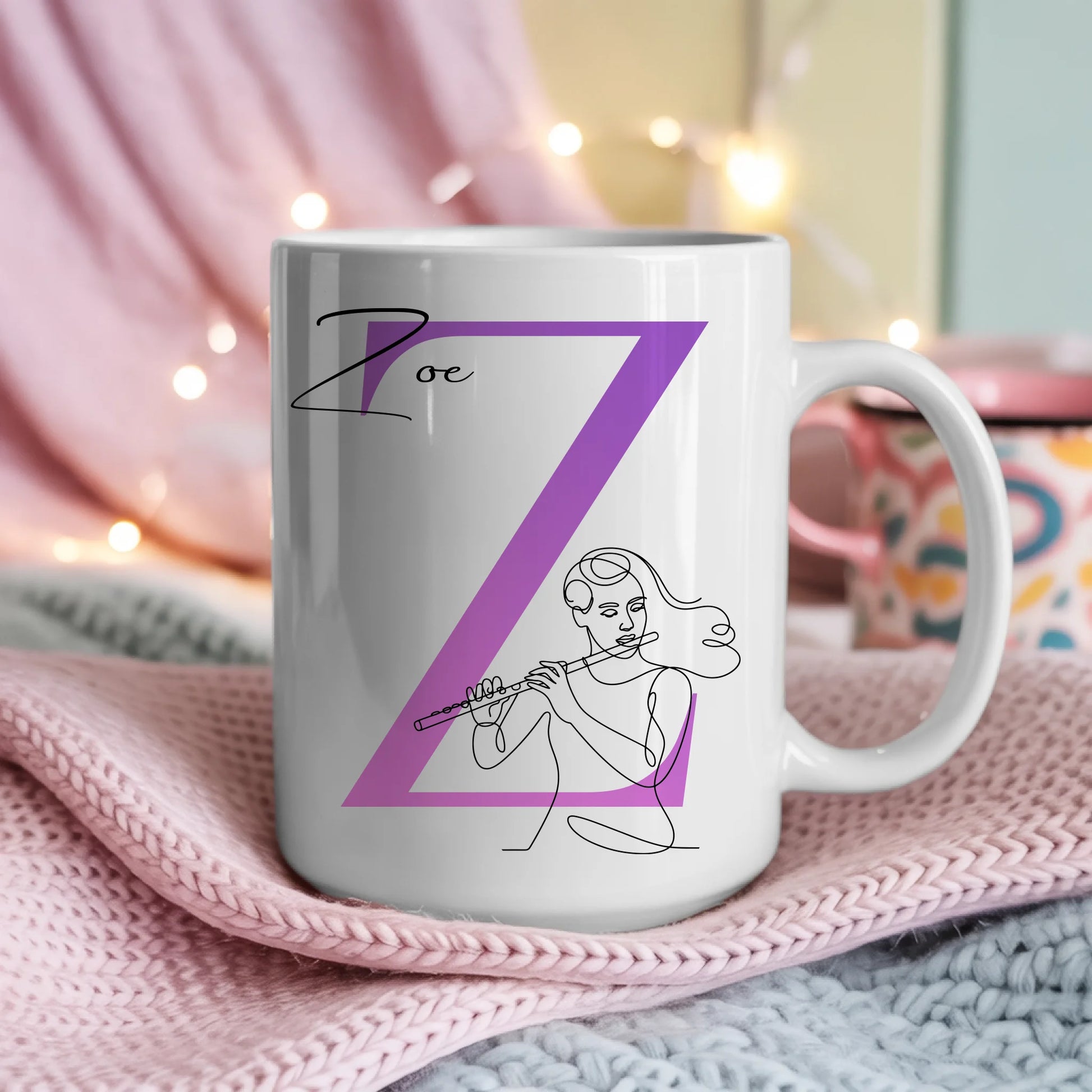 Personalisierte Tasse Mit Name Und Lineart Flötistin Mit Flöte Geschenk 4