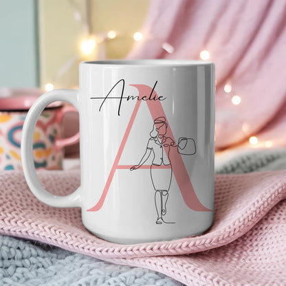 Tasse Mit Name Und Lineart Flugbegleiterin Flugbegleiter personalisiertes Geschenk 3