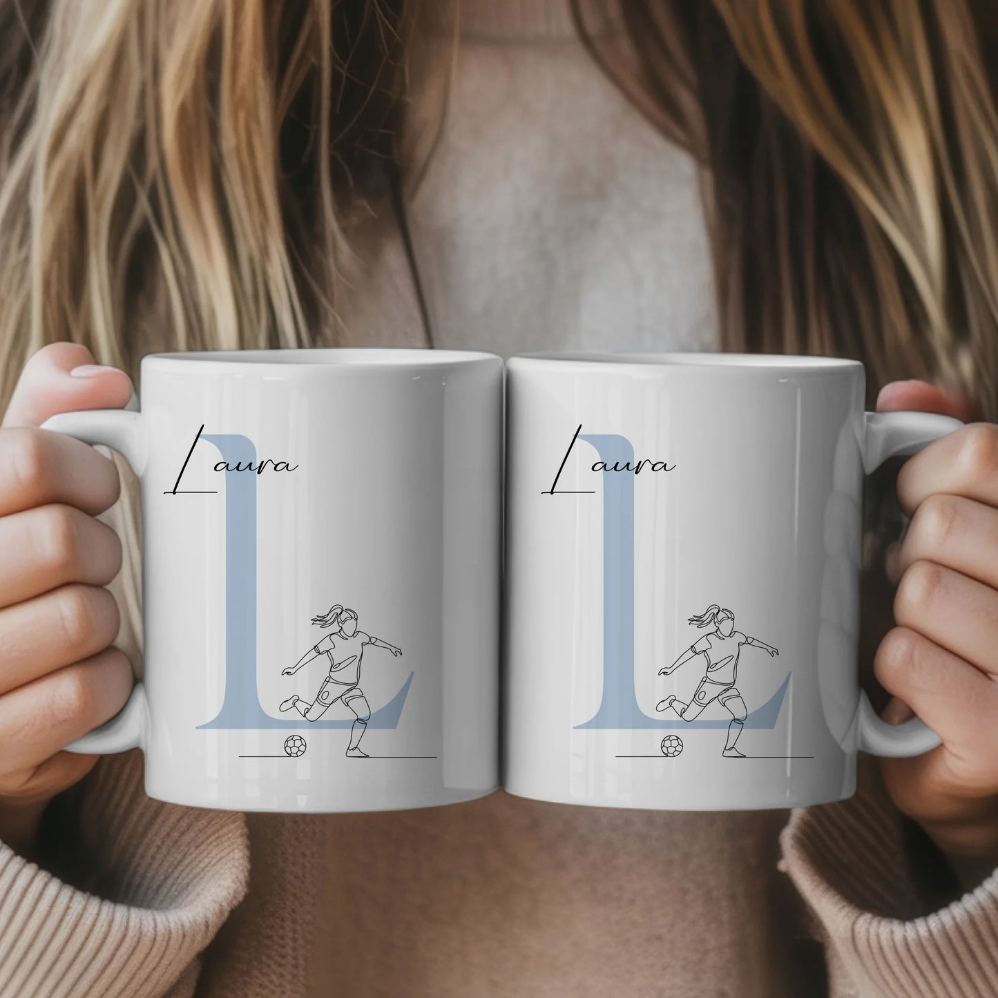 Ausgefallene Tassen Mit Name Lineart Fußballerin Fußball personalisierte Geschenke 1