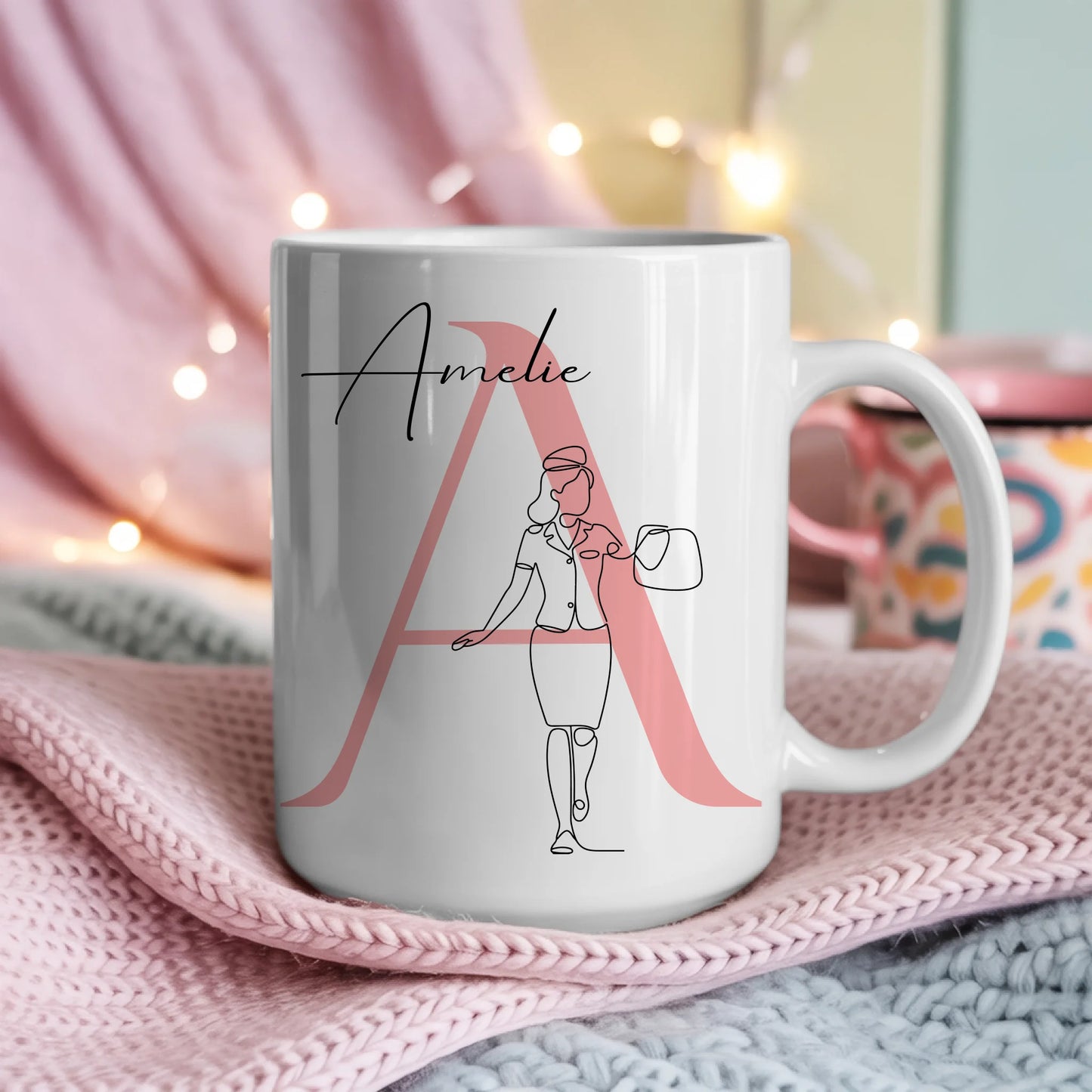 Tasse Mit Name Und Lineart Flugbegleiterin Flugbegleiter personalisiertes Geschenk 4