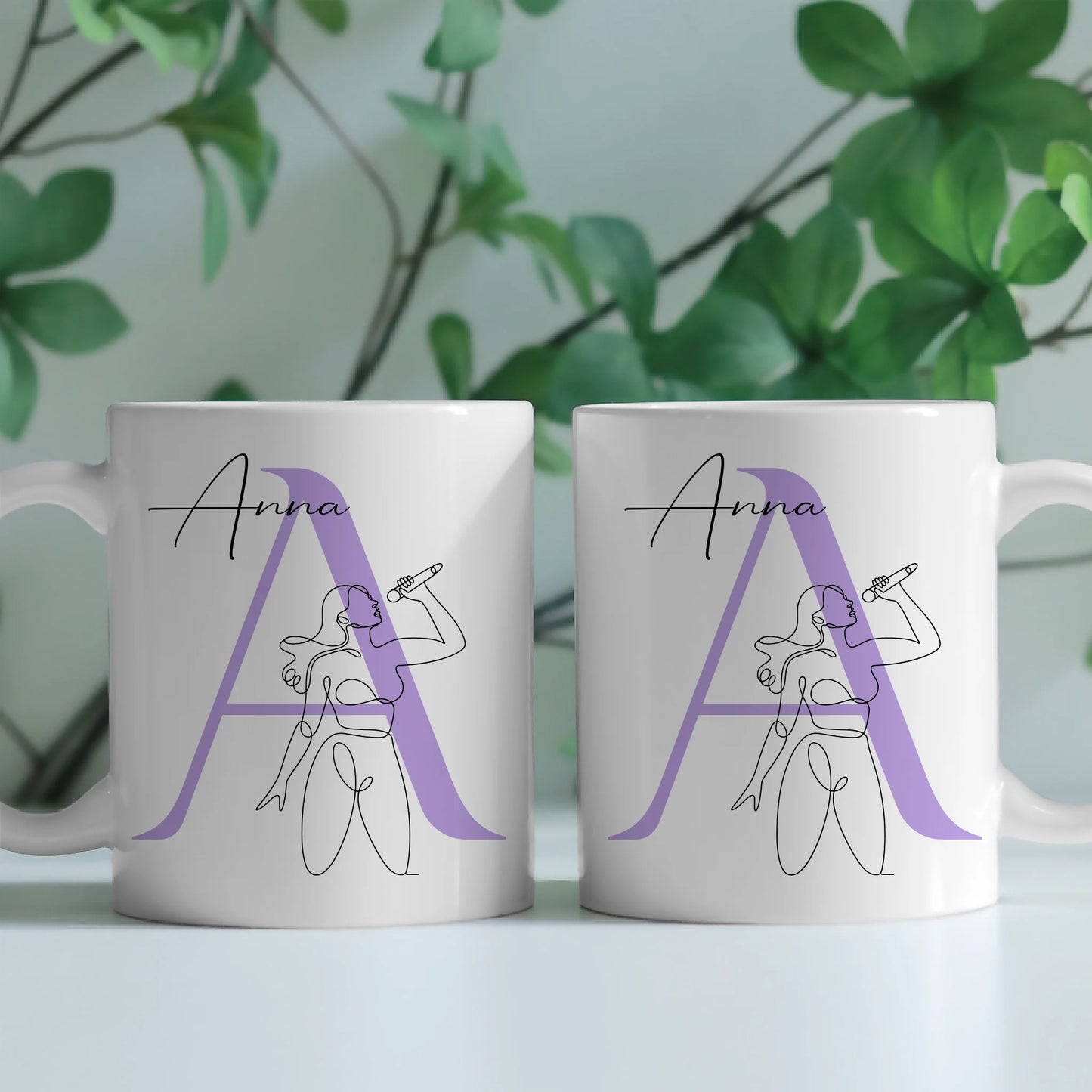 Personalisierte Tasse Mit Name Lineart Sängerin Gesang Geschenk für Musikliebhaber 2