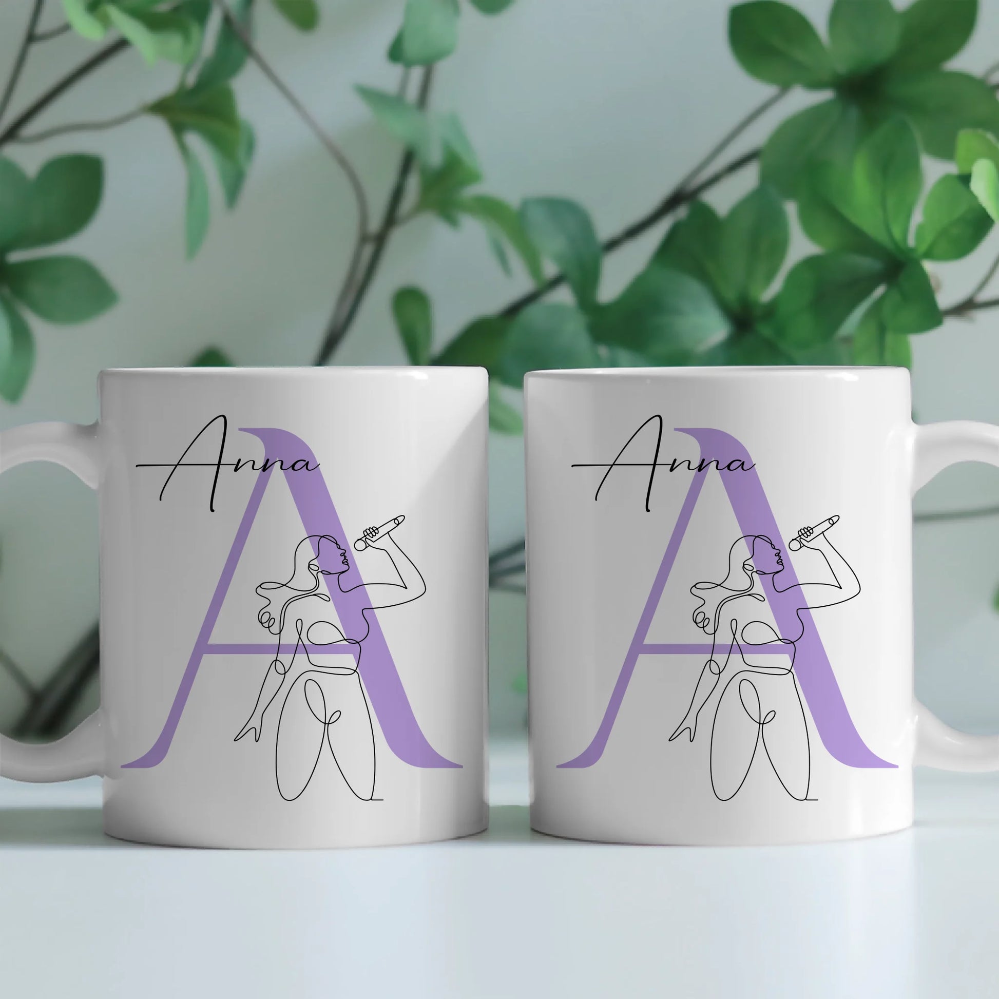 Personalisierte Tasse Mit Name Lineart Sängerin Gesang Geschenk für Musikliebhaber 2