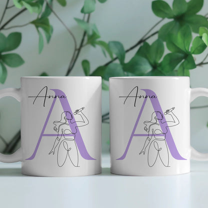 Personalisierte Tasse Mit Name Lineart Sängerin Gesang Geschenk für Musikliebhaber 2