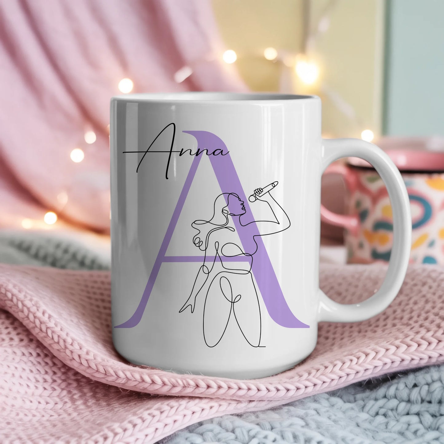 Personalisierte Tasse Mit Name Lineart Sängerin Gesang Geschenk für Musikliebhaber 4