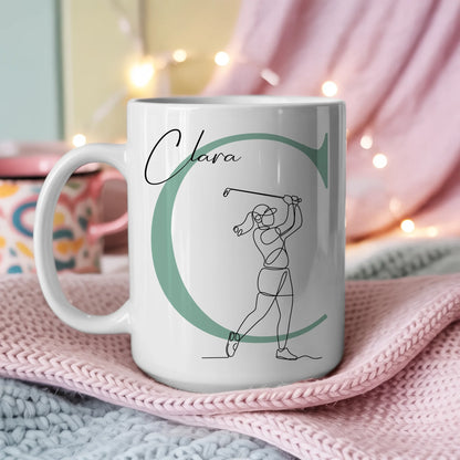 Ausgefallene Tassen Mit Name Lineart Golferin Golf Personalisiertes Geschenk für Damen 3
