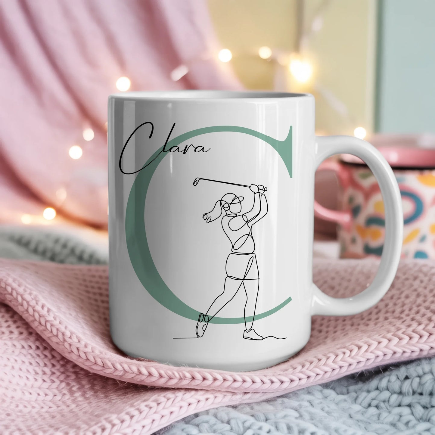 Ausgefallene Tassen Mit Name Lineart Golferin Golf Personalisiertes Geschenk für Damen 4