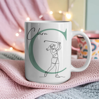 Ausgefallene Tassen Mit Name Lineart Golferin Golf Personalisiertes Geschenk für Damen 4