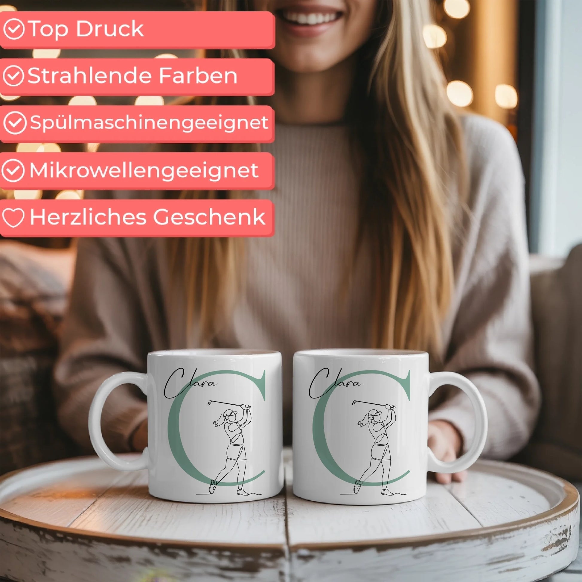 Ausgefallene Tassen Mit Name Lineart Golferin Golf Personalisiertes Geschenk für Damen 6