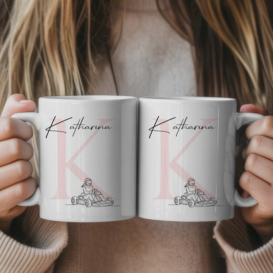 Personalisierte Tasse Mit Name Und Lineart Kartfahrerin Kartrennen Geschenk 1