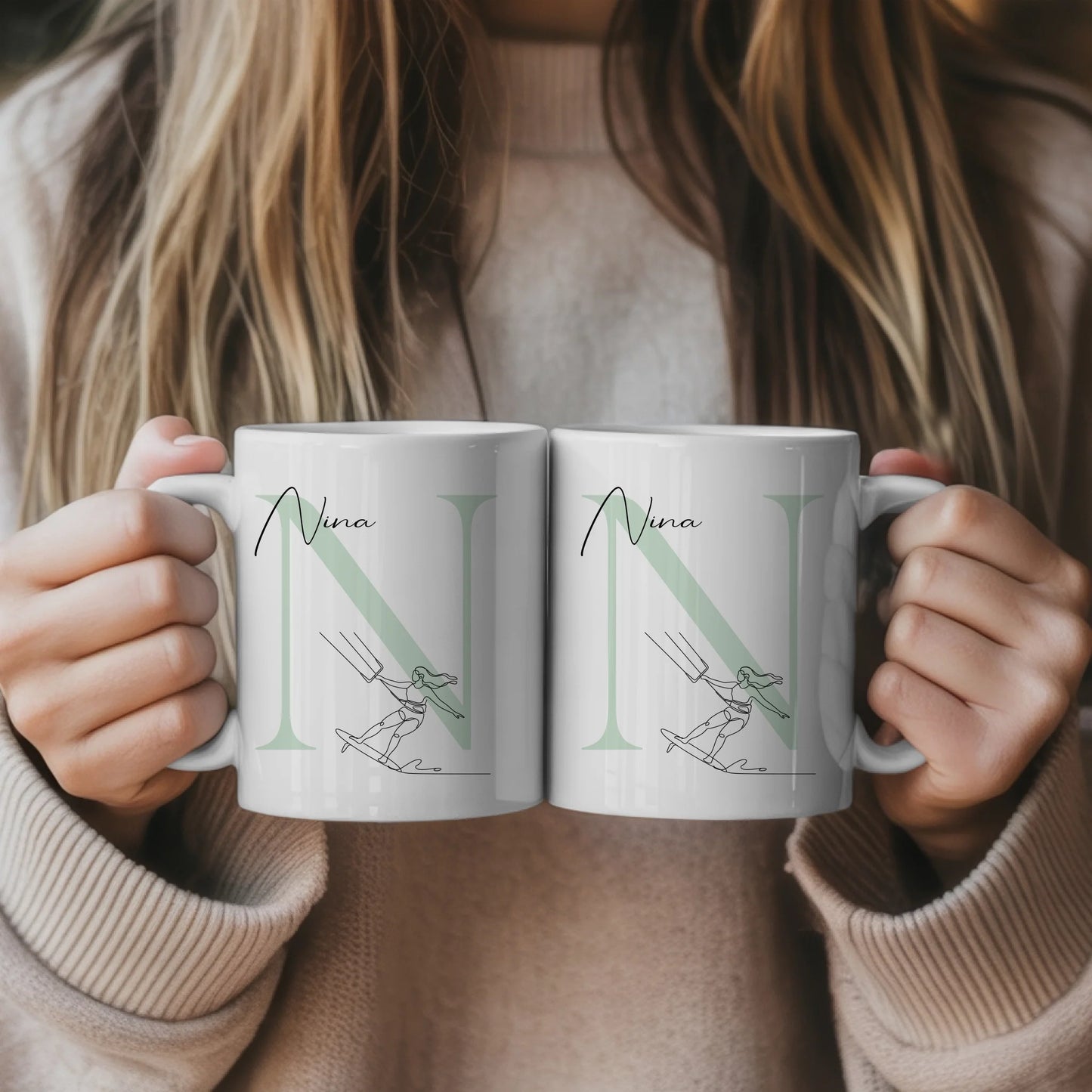 Personalisierte Tasse Mit Name Und Lineart Kitesurferin Für Kitesurfen Geschenkidee 5