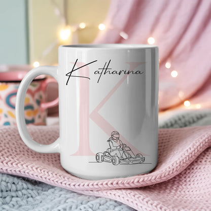 Personalisierte Tasse Mit Name Und Lineart Kartfahrerin Kartrennen Geschenk 3