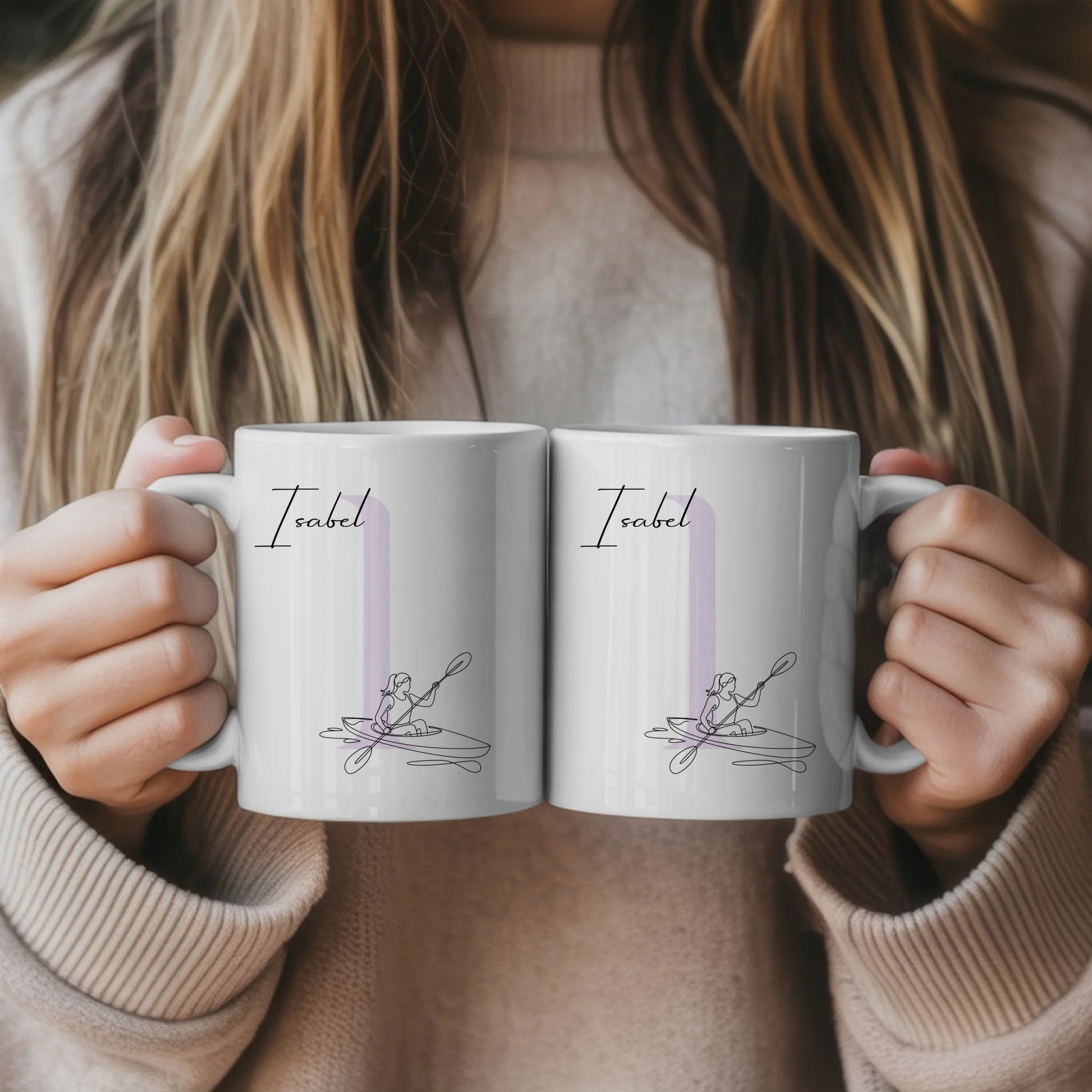 Personalisierte Tasse Mit Name Lineart Kajakfahrerin Für Kajakfahren Geschenkidee 5
