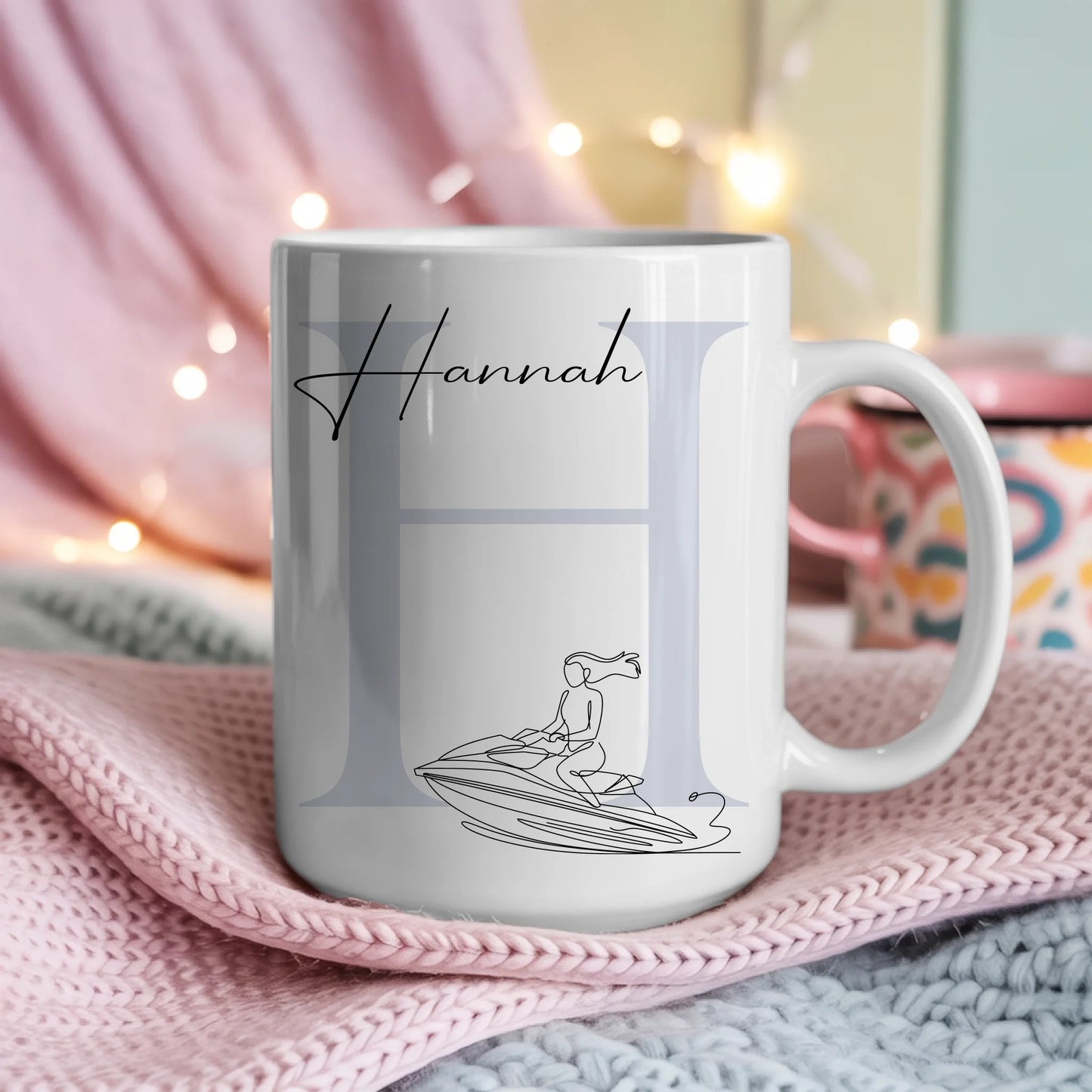 Personalisierte Tasse Mit Name Und Lineart Jetskifahrerin Für Jetskifahren 4