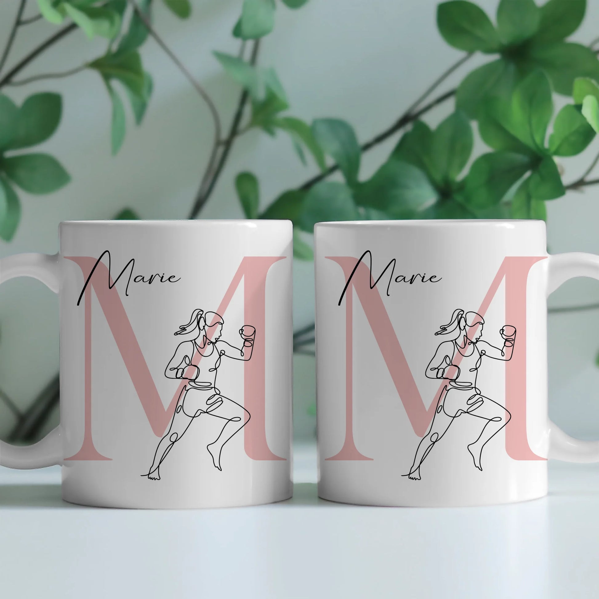 Personalisierte Kaffee Tasse mit Lineart Kickboxerin für Kickboxen Geschenk 2
