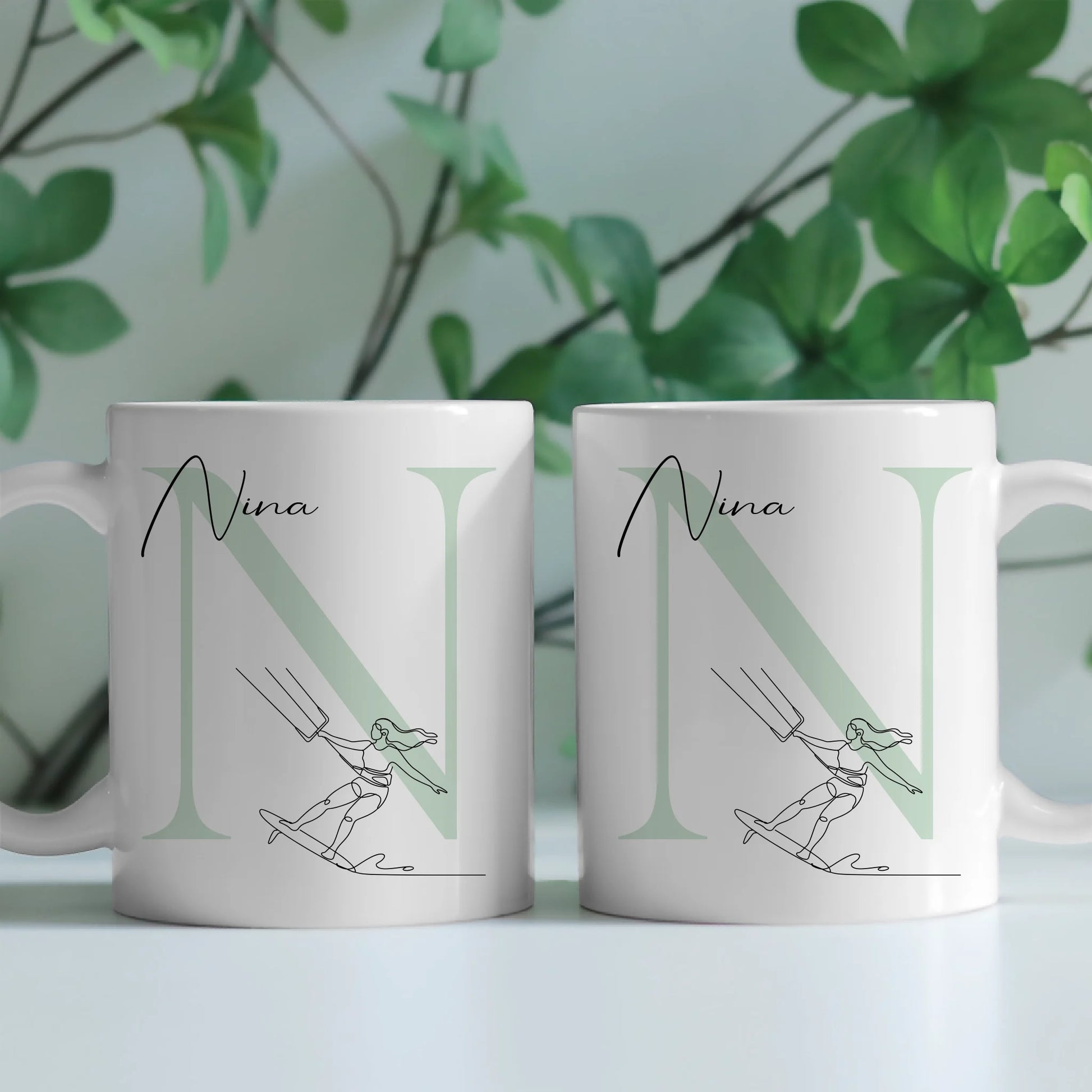Personalisierte Tasse Mit Name Und Lineart Kitesurferin Für Kitesurfen Geschenkidee 2