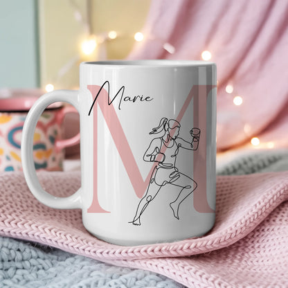 Personalisierte Kaffee Tasse mit Lineart Kickboxerin für Kickboxen Geschenk 3