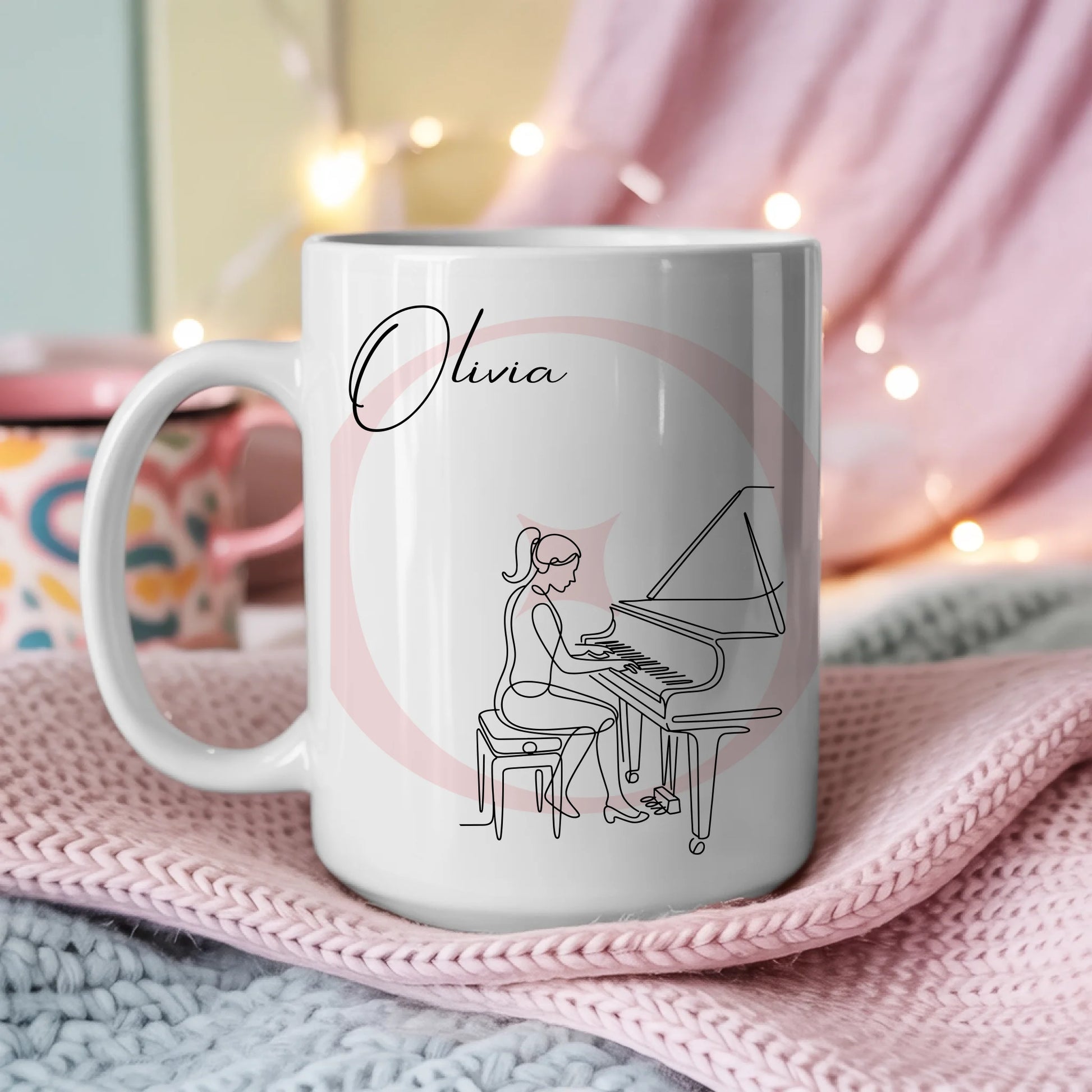 Personalisierte Tasse Mit Name Und Lineart für Pianistin und Klavier Fans 3