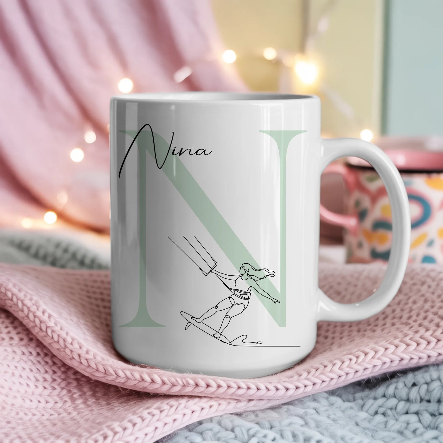 Personalisierte Tasse Mit Name Und Lineart Kitesurferin Für Kitesurfen Geschenkidee 4