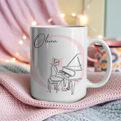 Personalisierte Tasse Mit Name Und Lineart für Pianistin und Klavier Fans 4
