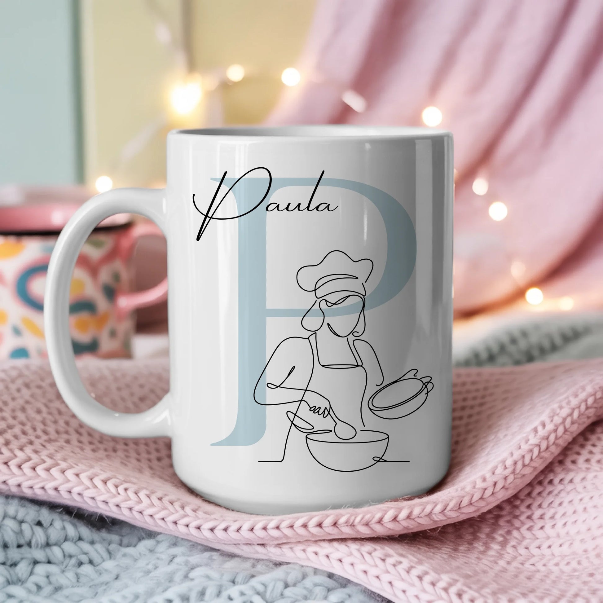Ausgefallene Tassen Mit Name Lineart Köchin Kochen Personalisierte Geschenke 3