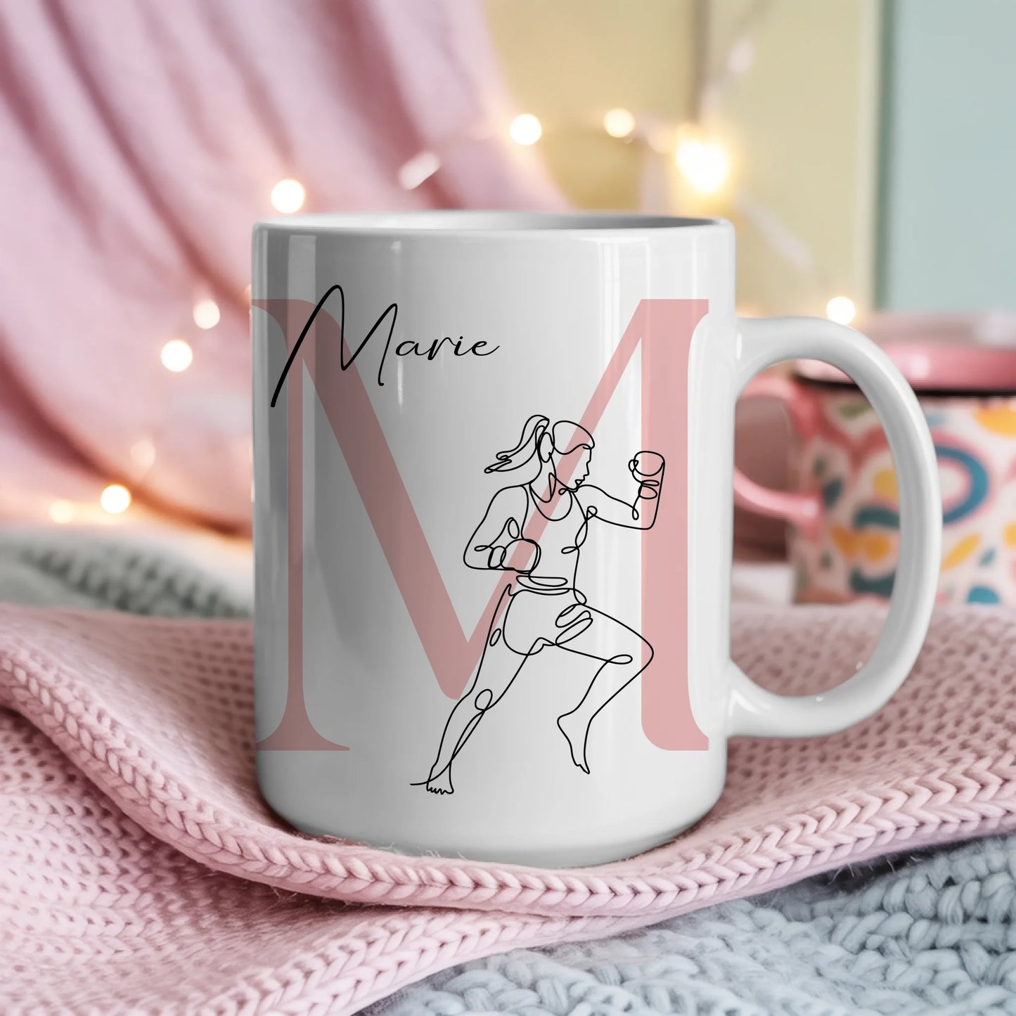 Personalisierte Kaffee Tasse mit Lineart Kickboxerin für Kickboxen Geschenk 4