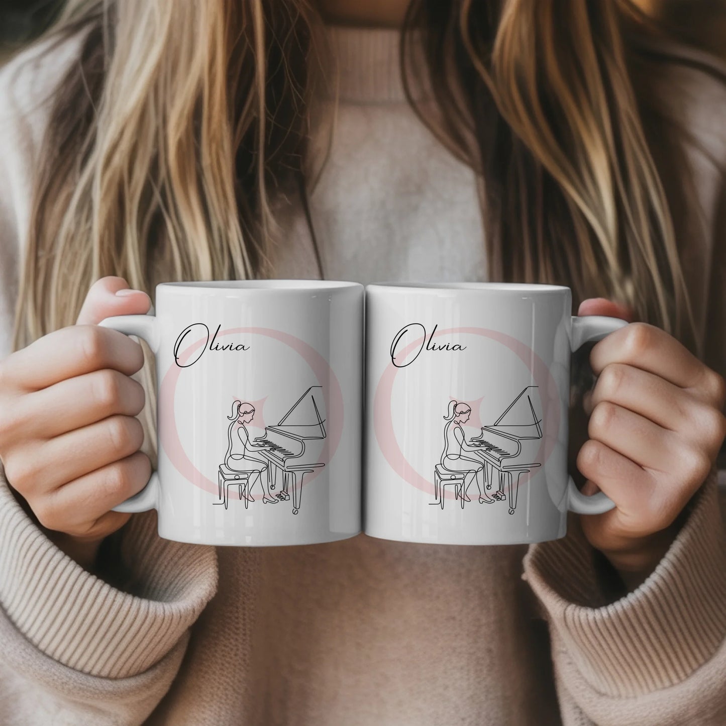 Personalisierte Tasse Mit Name Und Lineart für Pianistin und Klavier Fans 5