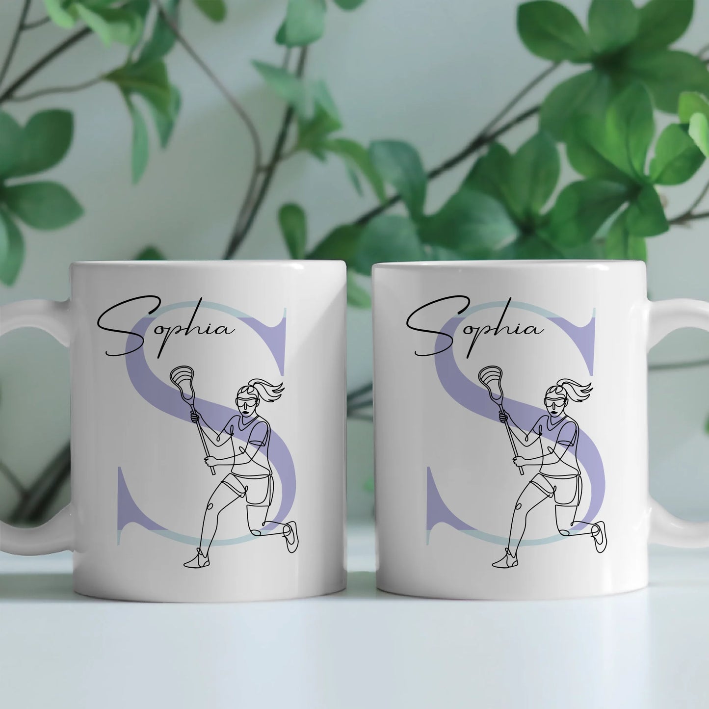 Personalisierte Kaffee Tasse mit Lineart Lacrossespielerin Lacrosse Geschenk 2