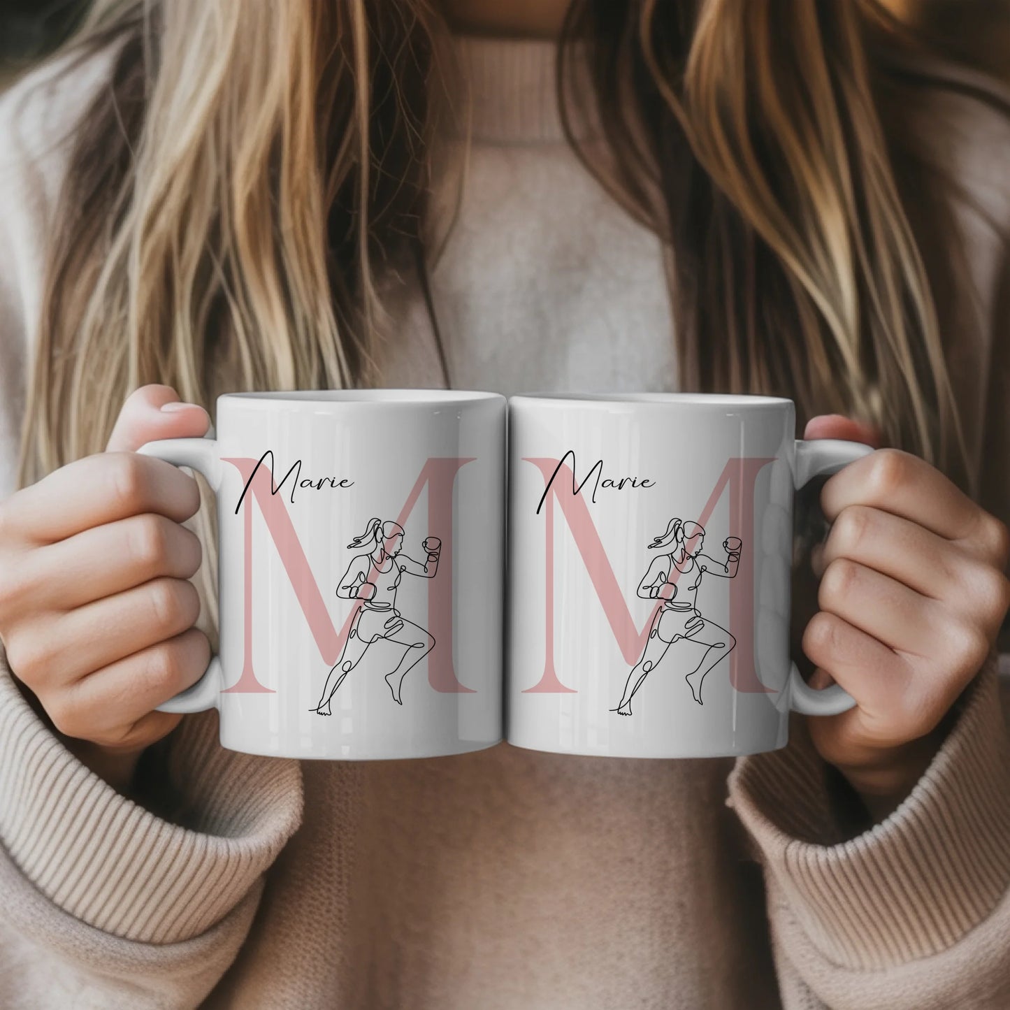 Personalisierte Kaffee Tasse mit Lineart Kickboxerin für Kickboxen Geschenk 5