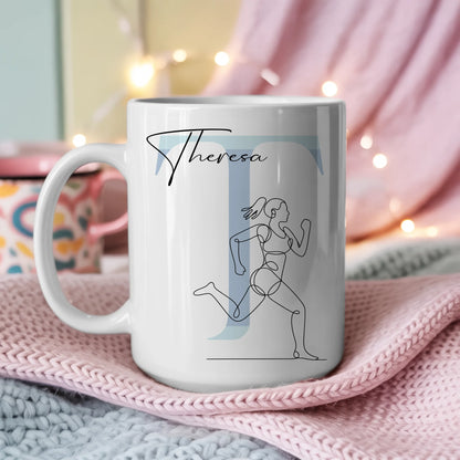 Ausgefallene Tassen Mit Name Lineart Läuferin Laufen Personalisiertes Geschenk 3