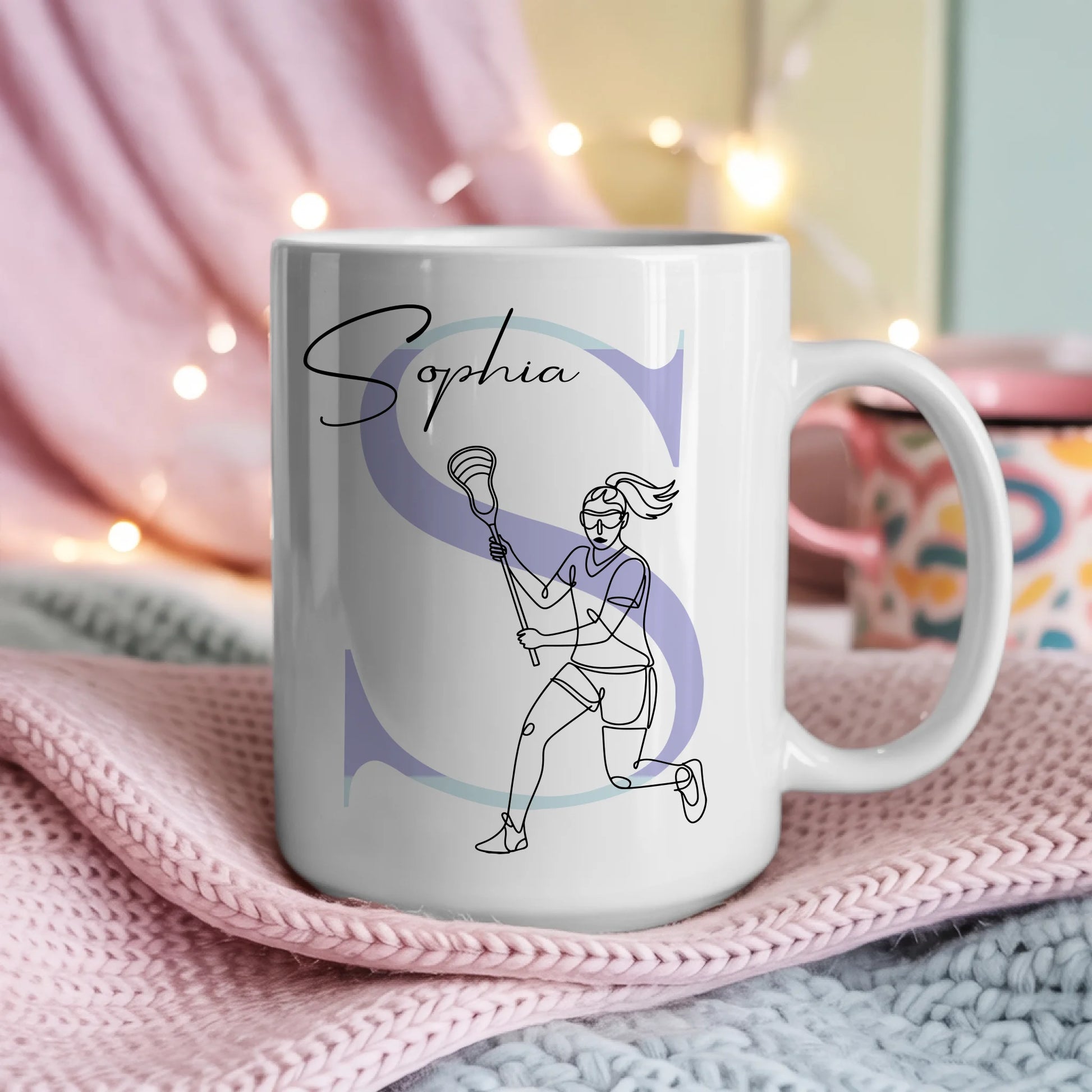 Personalisierte Kaffee Tasse mit Lineart Lacrossespielerin Lacrosse Geschenk 4