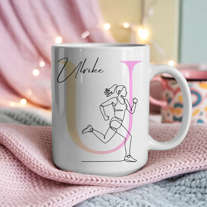 Ausgefallene Tassen Mit Name Lineart Marathonläuferin Marathon Personalisiert 4