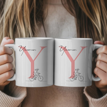 Personalisierte Tasse Mit Name Und Lineart Mountainbikerin Für Mountainbiken 1