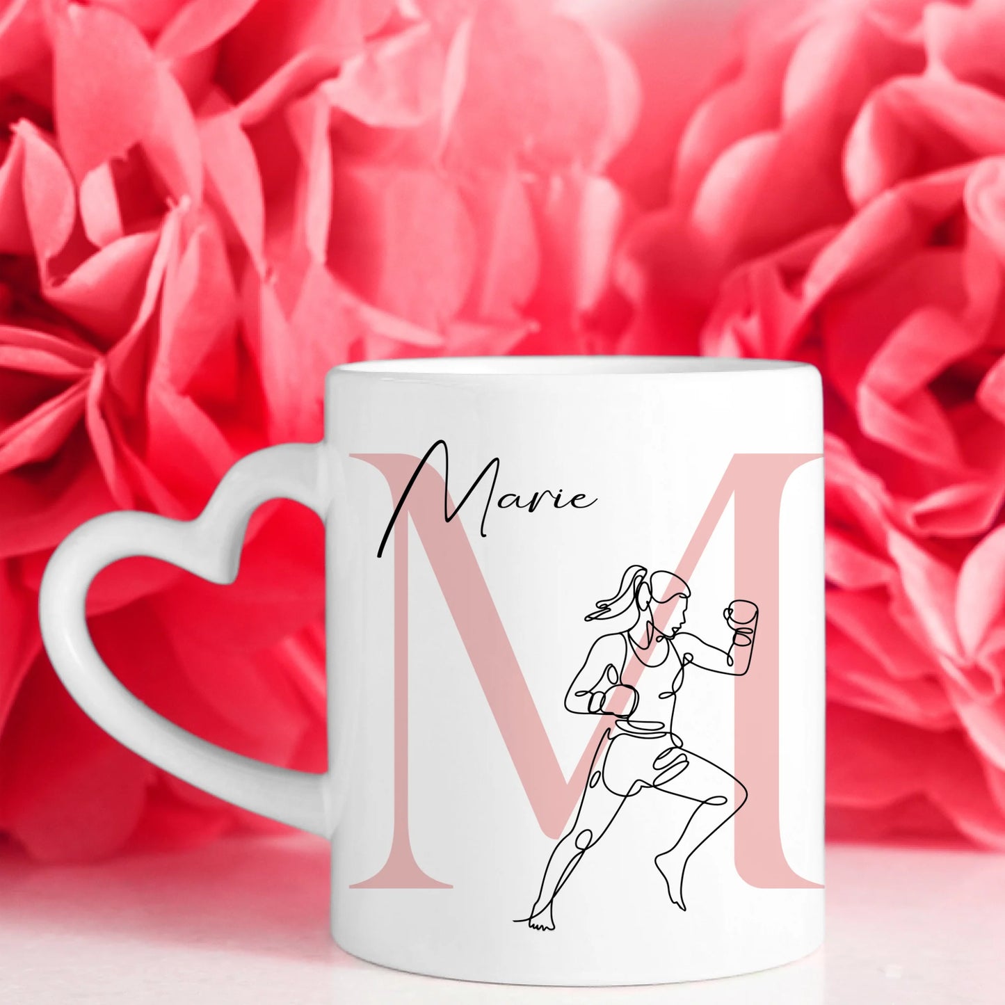 Personalisierte Kaffee Tasse mit Lineart Kickboxerin für Kickboxen Geschenk 7