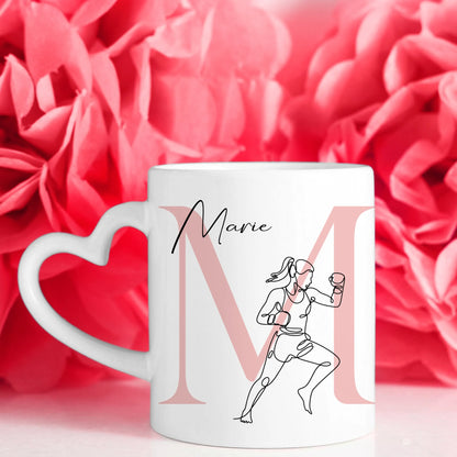 Personalisierte Kaffee Tasse mit Lineart Kickboxerin für Kickboxen Geschenk 7