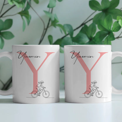 Personalisierte Tasse Mit Name Und Lineart Mountainbikerin Für Mountainbiken 2
