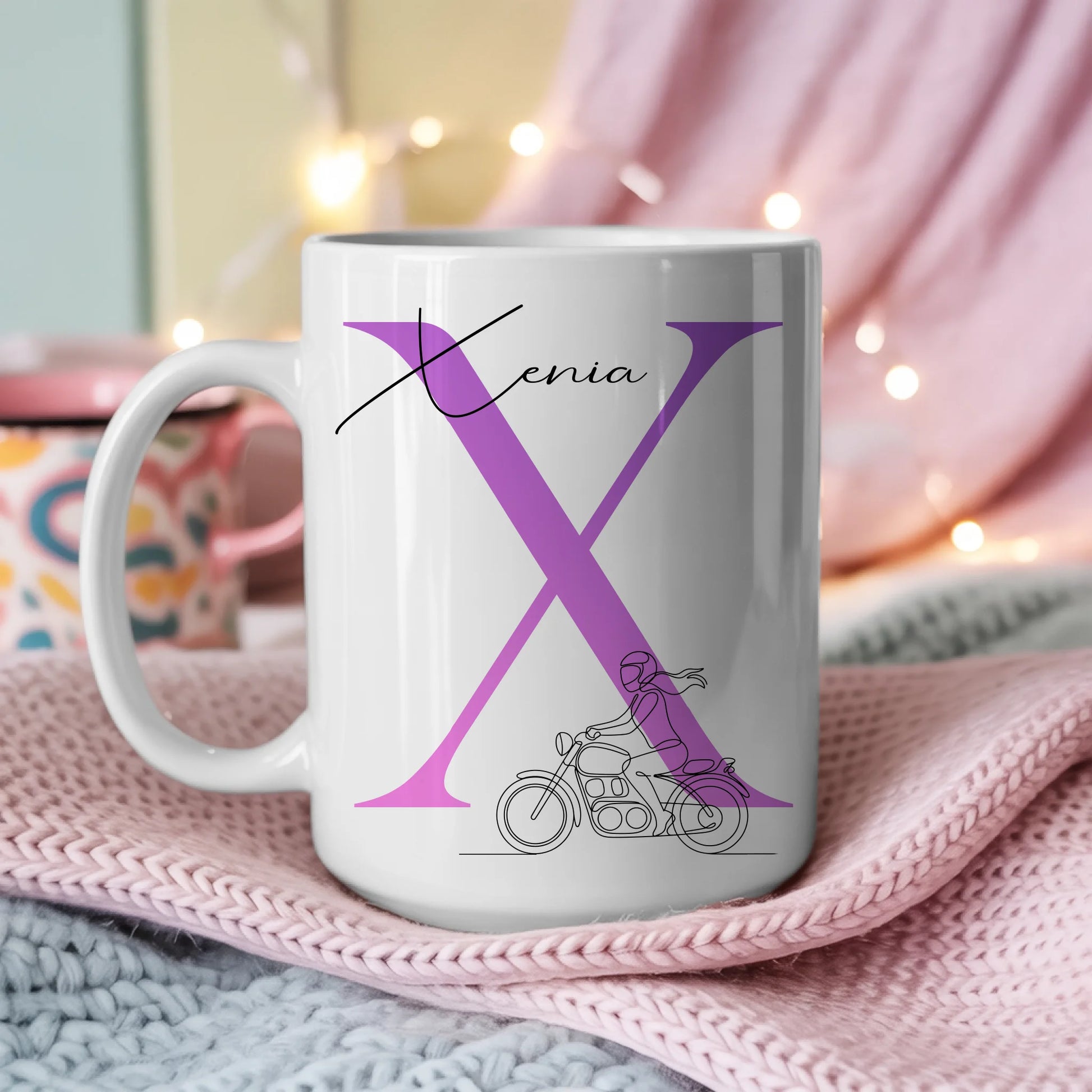 Ausgefallene Tassen Mit Name Lineart Motorradfahrerin Motorradfahren Personalisierte Geschenke 3