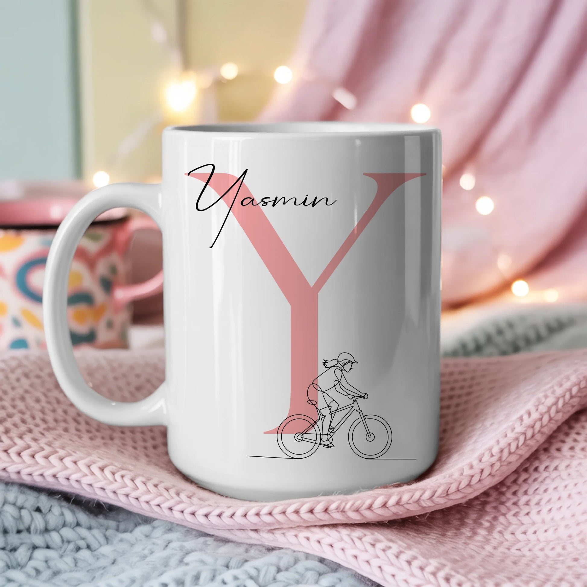 Personalisierte Tasse Mit Name Und Lineart Mountainbikerin Für Mountainbiken 3