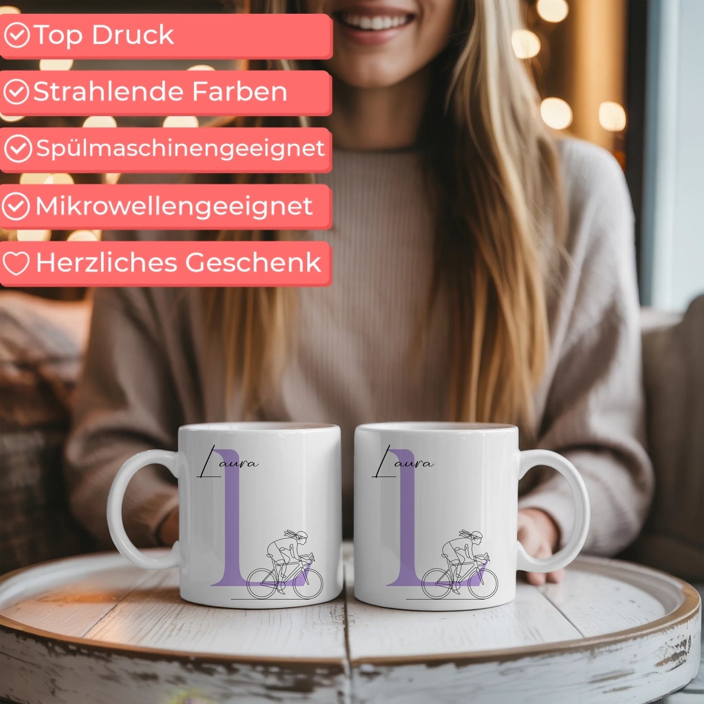 Personalisierte Tasse Mit Name Lineart für Rennradfahrerin zum Rennradfahren 6