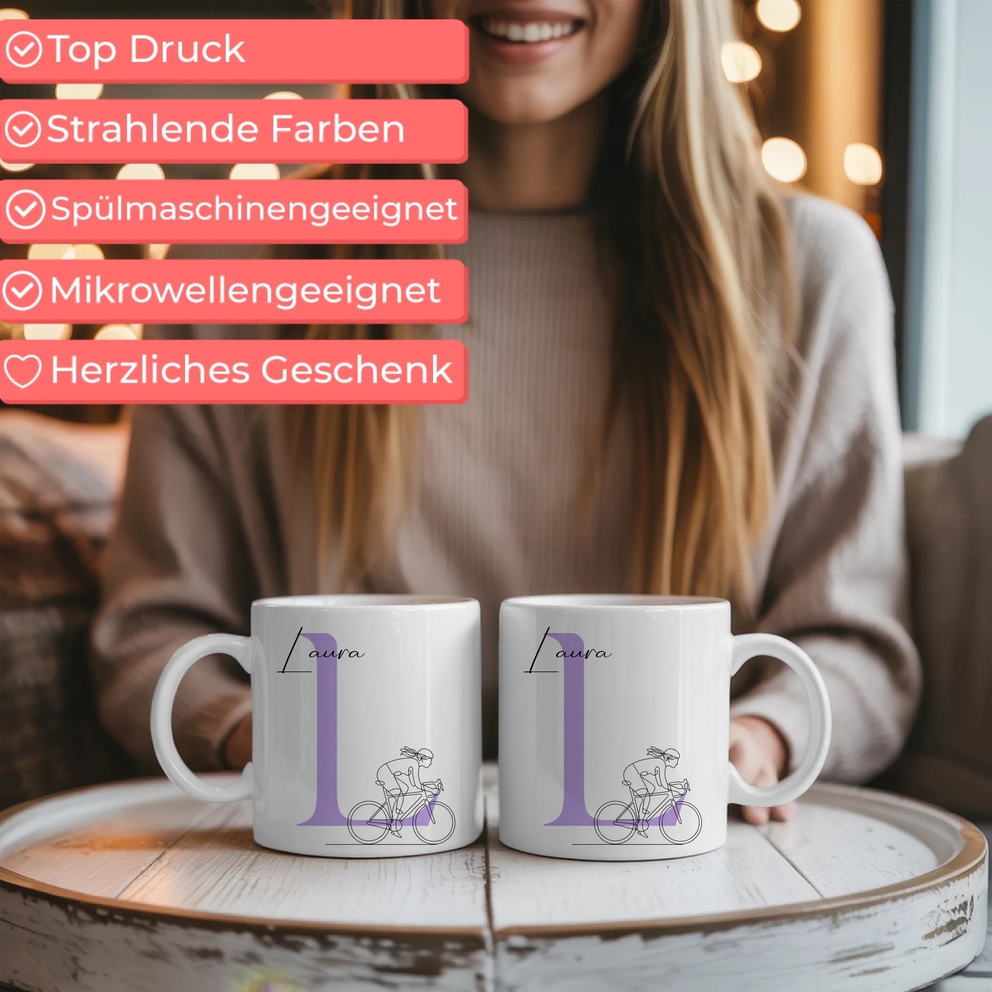 Personalisierte Tasse Mit Name Lineart für Rennradfahrerin zum Rennradfahren 6