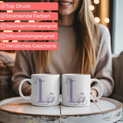 Personalisierte Tasse Mit Name Lineart für Rennradfahrerin zum Rennradfahren 6