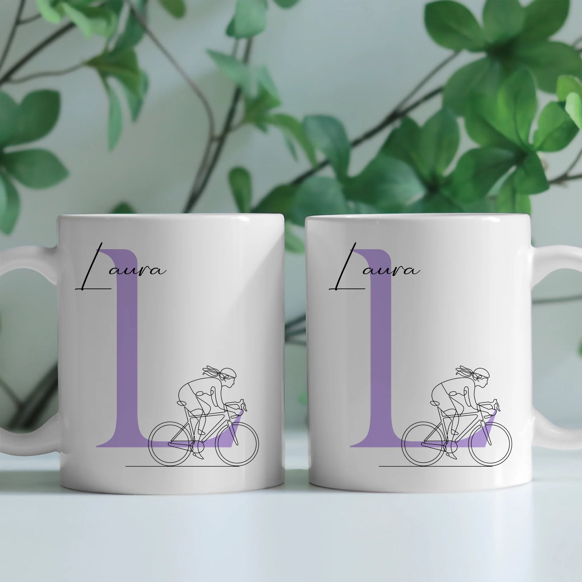 Personalisierte Tasse Mit Name Lineart für Rennradfahrerin zum Rennradfahren 2