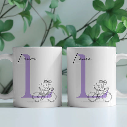 Personalisierte Tasse Mit Name Lineart für Rennradfahrerin zum Rennradfahren 2