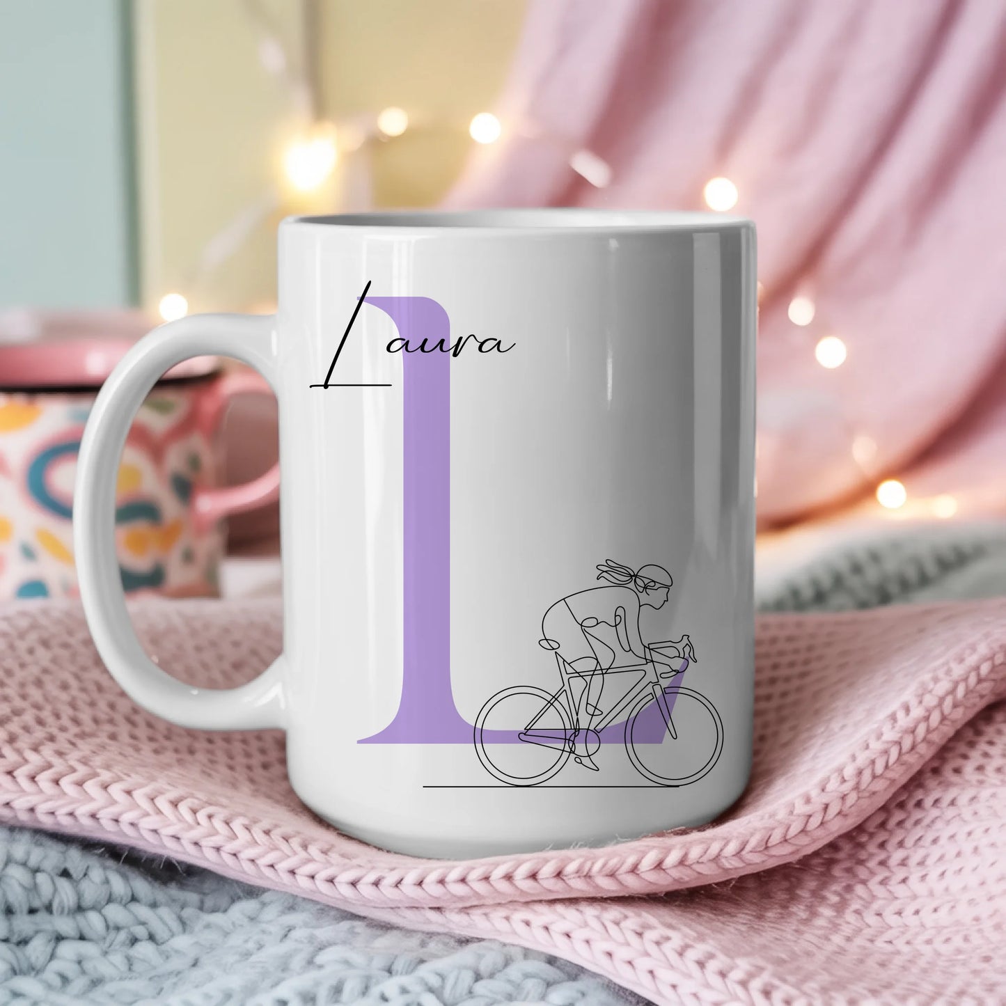 Personalisierte Tasse Mit Name Lineart für Rennradfahrerin zum Rennradfahren 3