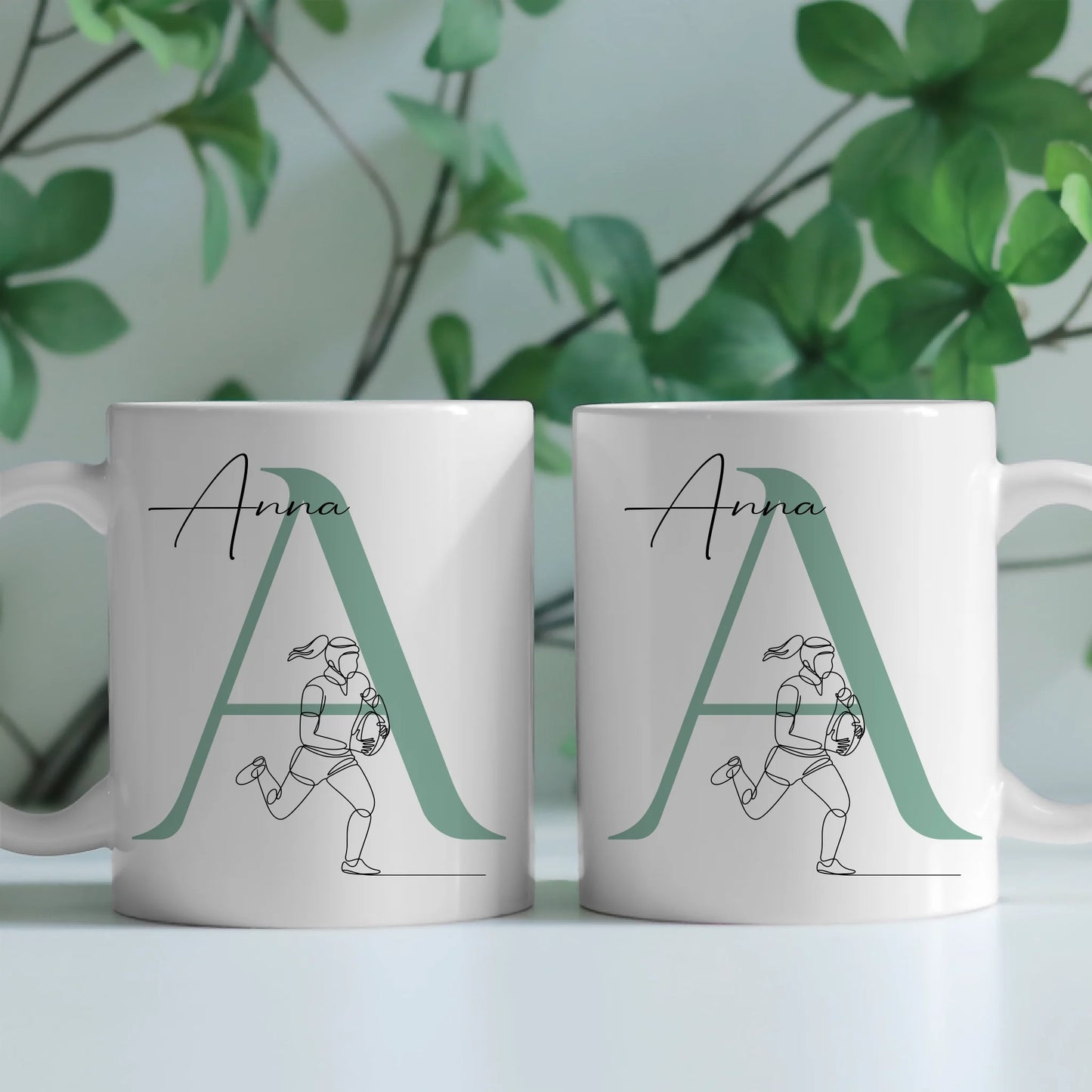 Personalisierte Tasse Mit Name Lineart Rugbyspielerin Rugby Geschenk 2